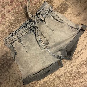 Express High Waisted Paper Bag Denim Shorts